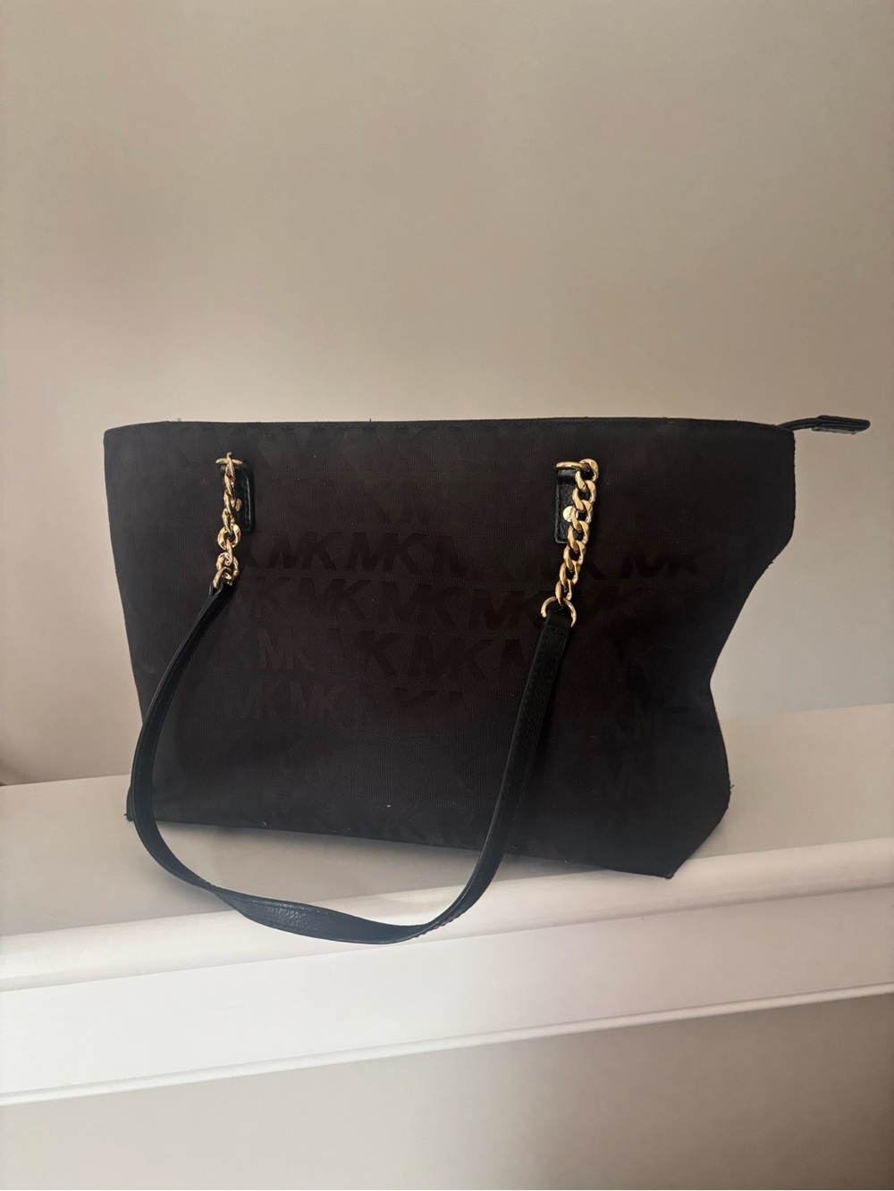 MK-Inspired Black Tote with Gold Chain Straps